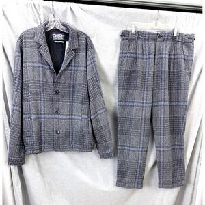 Scotch & Soda Mens Two Piece Suit Set Grey Blue Glen Plaid Herringbone NWT